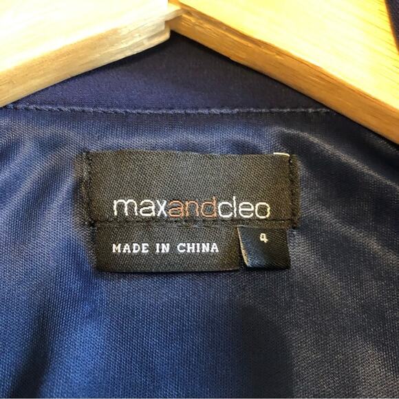 Max & Cleo Dress Women’s Size 4 Navy Ruffle Belted Button Down Midi Casual - Picture 3 of 8